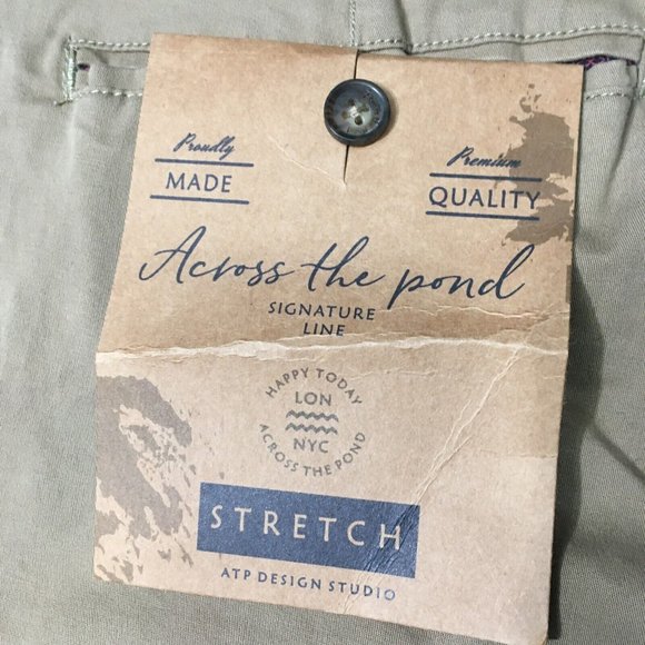 NEW Across the Pond Mens 32X30 Beige Stretch Slim Fit Casual Pants NWT skinny - Picture 4 of 5